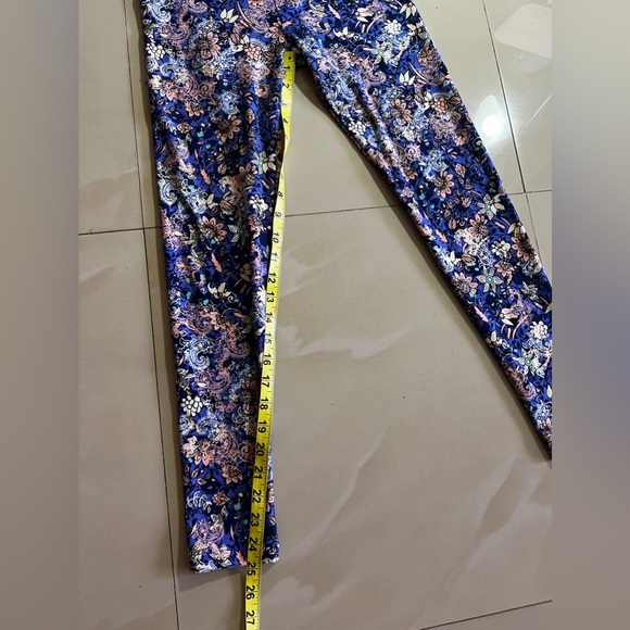 LuLaRoe OS Leggings Floral Purple Teal one size elastic waist - Picture 12 of 16